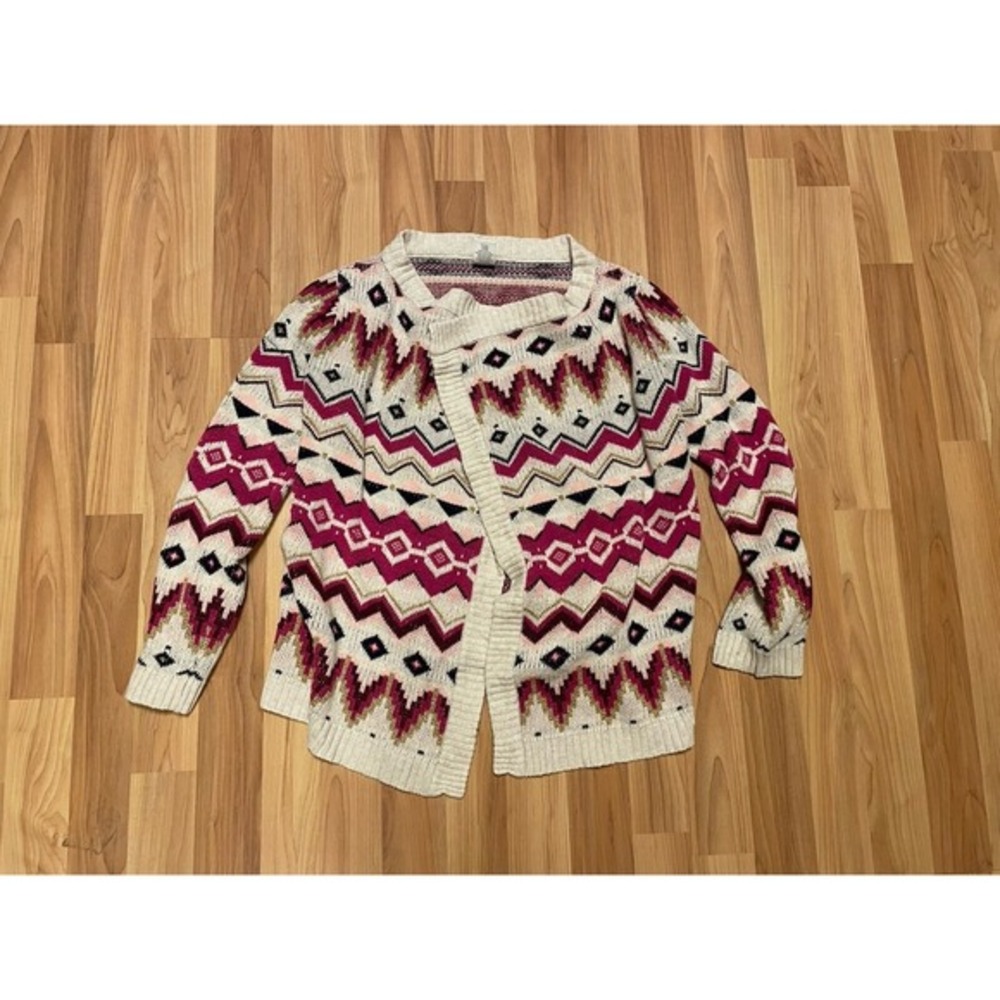 Gymboree Girls Pink Gold Cardigan Size 10-12 Chevron Aztec Warm Winter Cozy